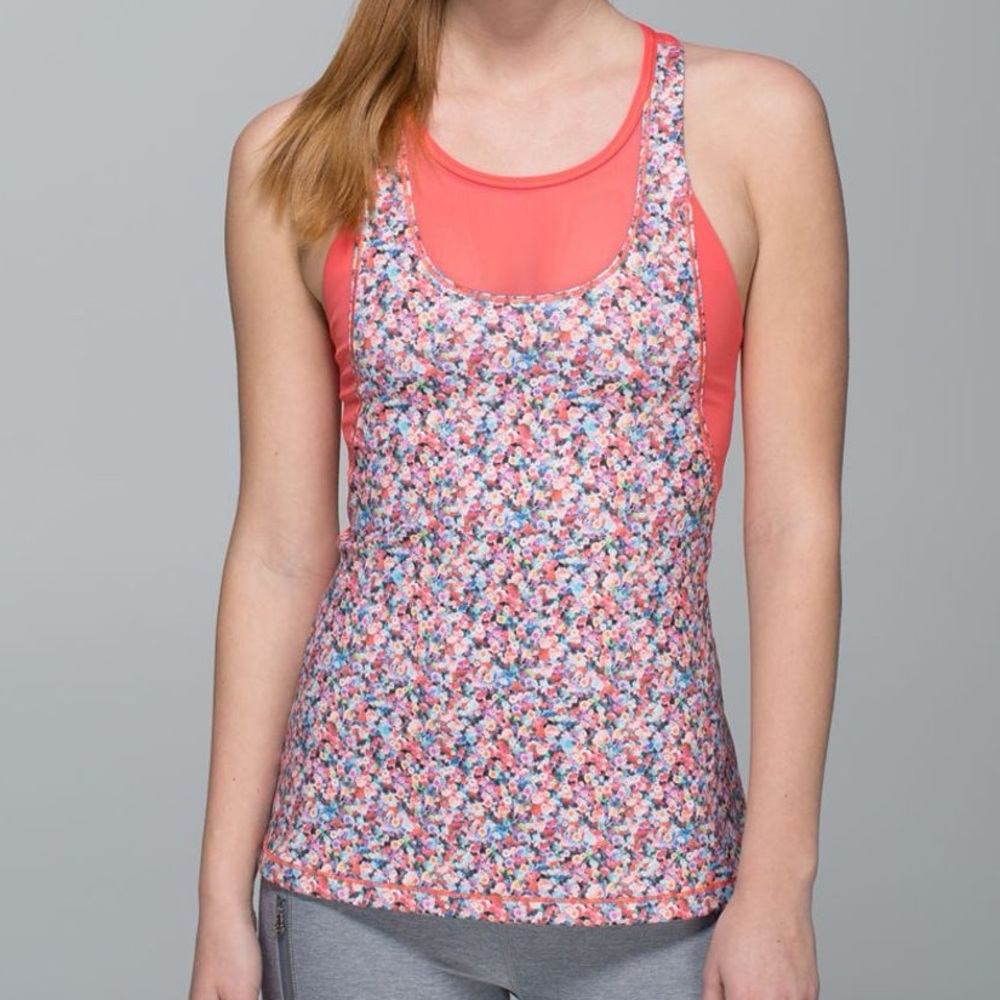 LULULEMON MESH WITH ME RED TANK FLORAL ATHLETIC TOP